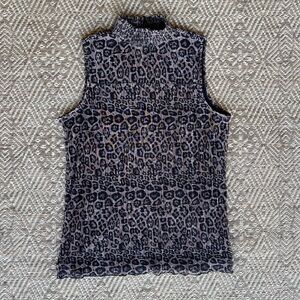 Adrianna Papell‎ Pleated Mock Neck Sparkle Metallic Leopard Print Sleeveless M